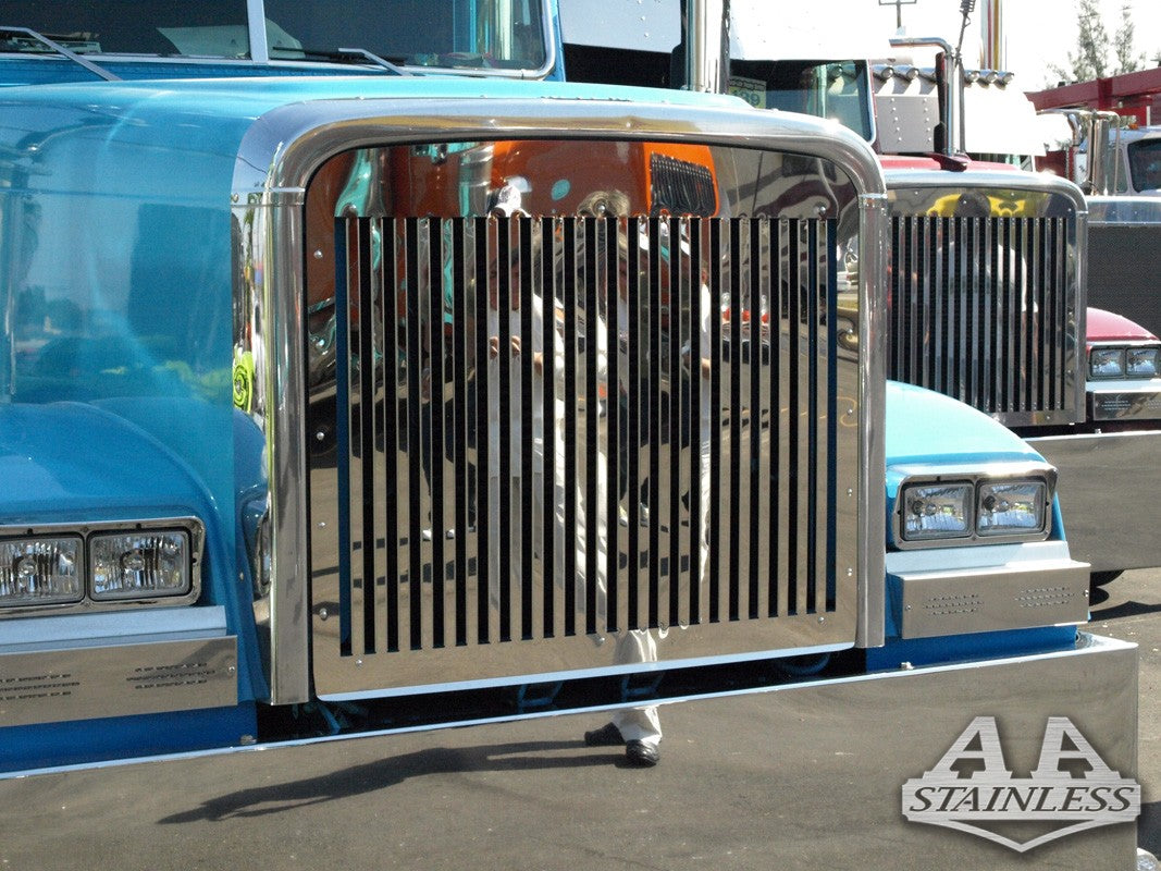 Parrilla de acero inoxidable Freightliner Classic de barras verticales (23 barras)