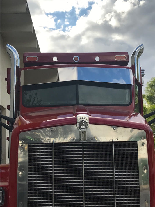 Visera con forma de corbata de moño de 12.5" a 10.5" para parabrisas plano de dos piezas Kenworth W900