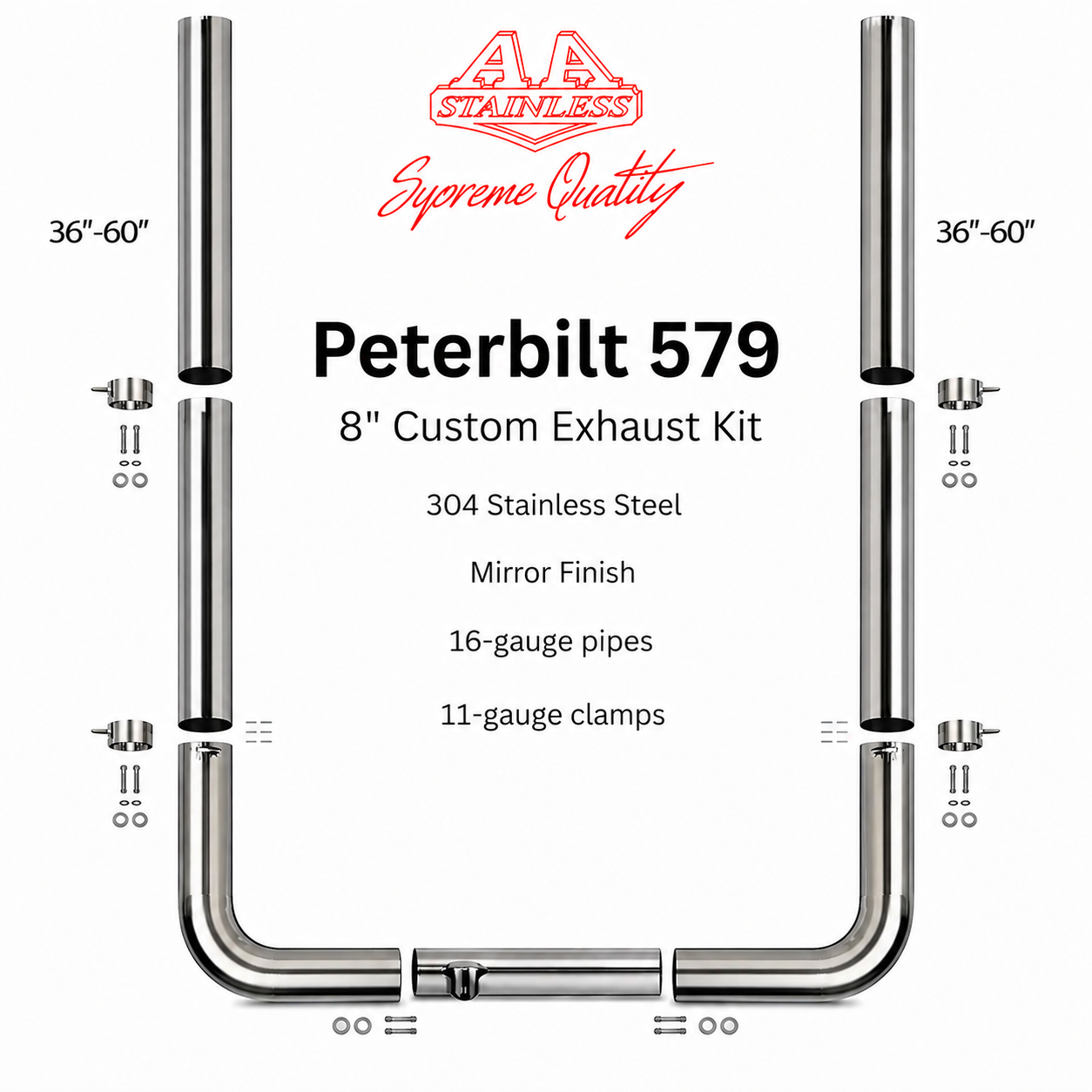 Kit de escape de acero inoxidable de 8" para Peterbilt 579