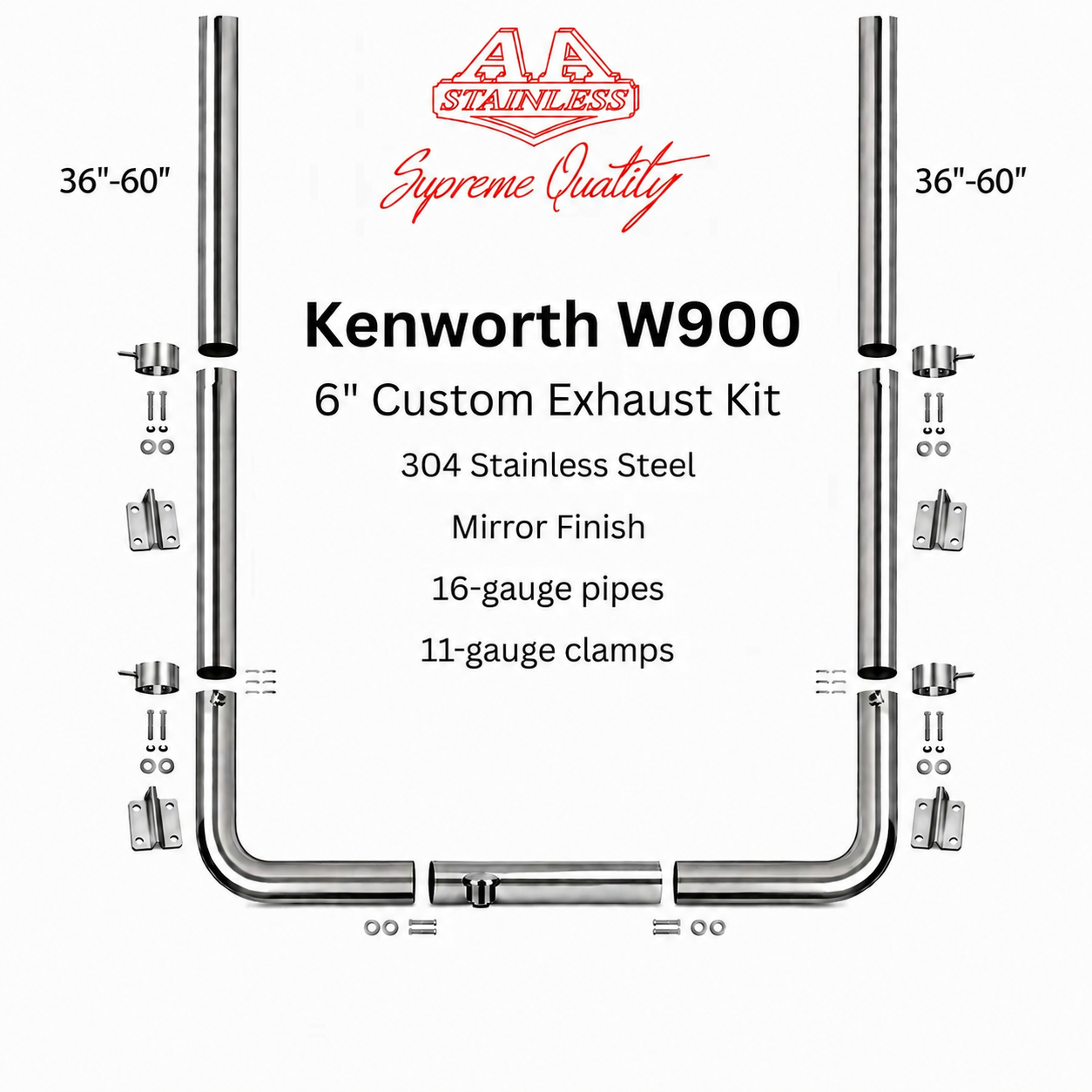 Kit de escape de acero inoxidable de 6" para Kenworth W900