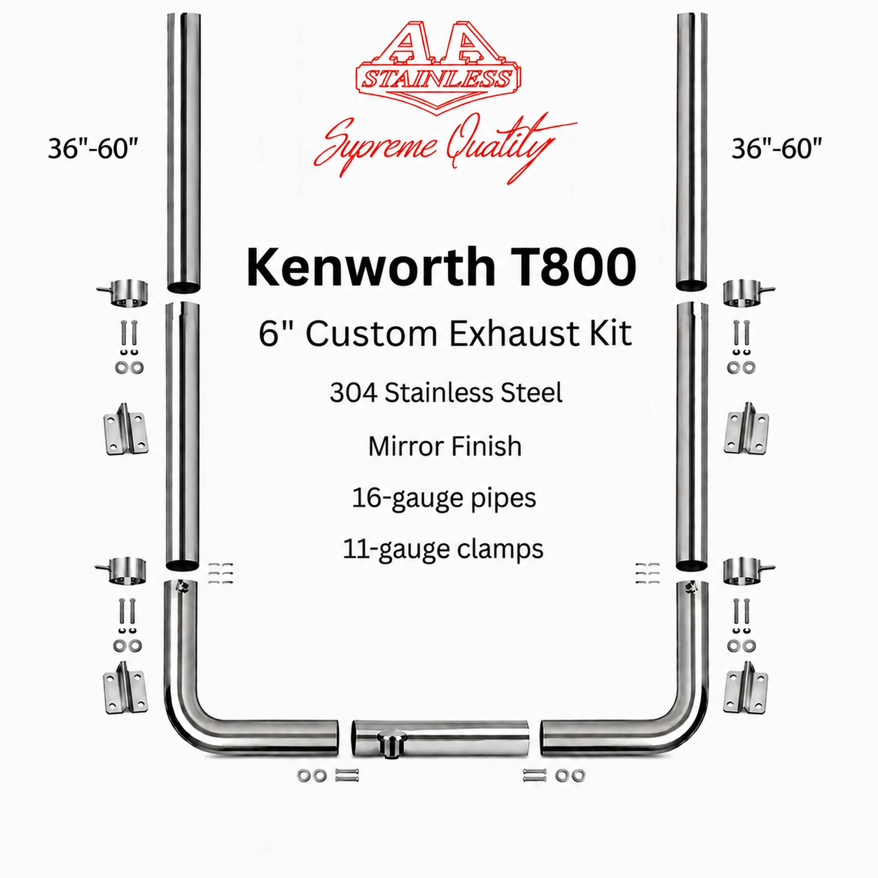 Kit de escape de acero inoxidable de 6" para Kenworth T800