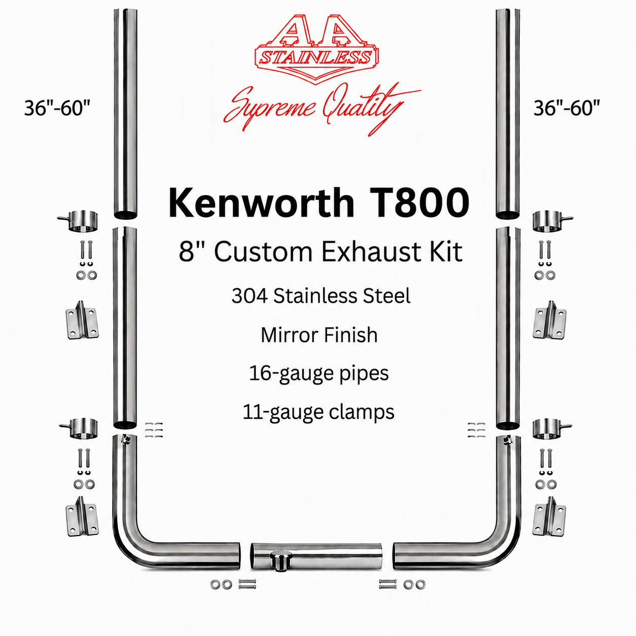 Kit de escape de acero inoxidable de 8" para Kenworth T800
