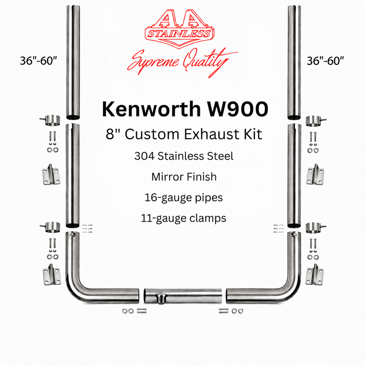 Kit de escape de acero inoxidable de 8" para Kenworth W900
