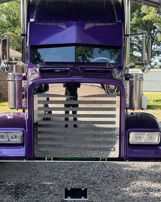 Visera de una pieza Freightliner Classic para pintar con recortes de malla y LED de 10 3/4"