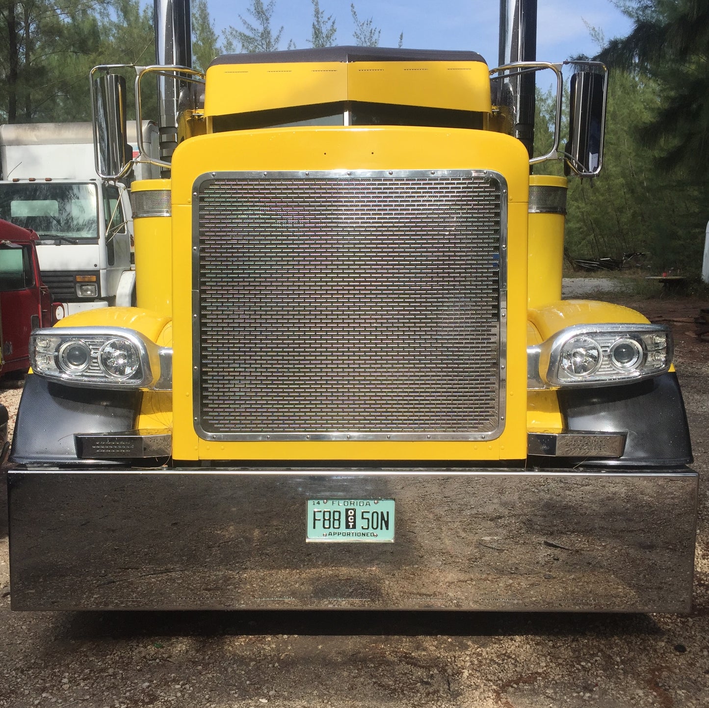Parrilla de acero inoxidable perforado de ladrillo para Peterbilt 379 con capó extendido