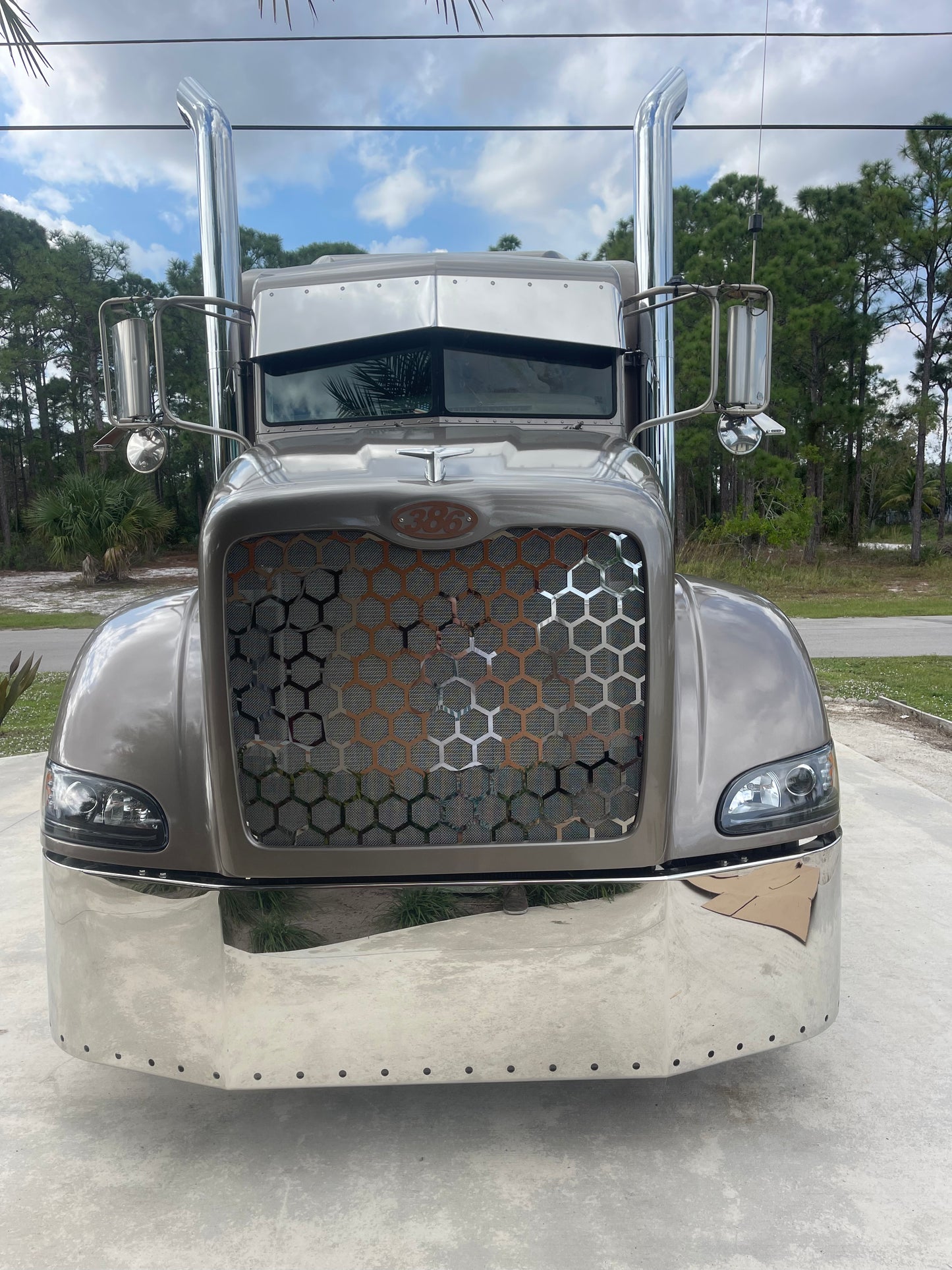 Rejilla hexagonal de acero inoxidable calibre 14 para Peterbilt 386