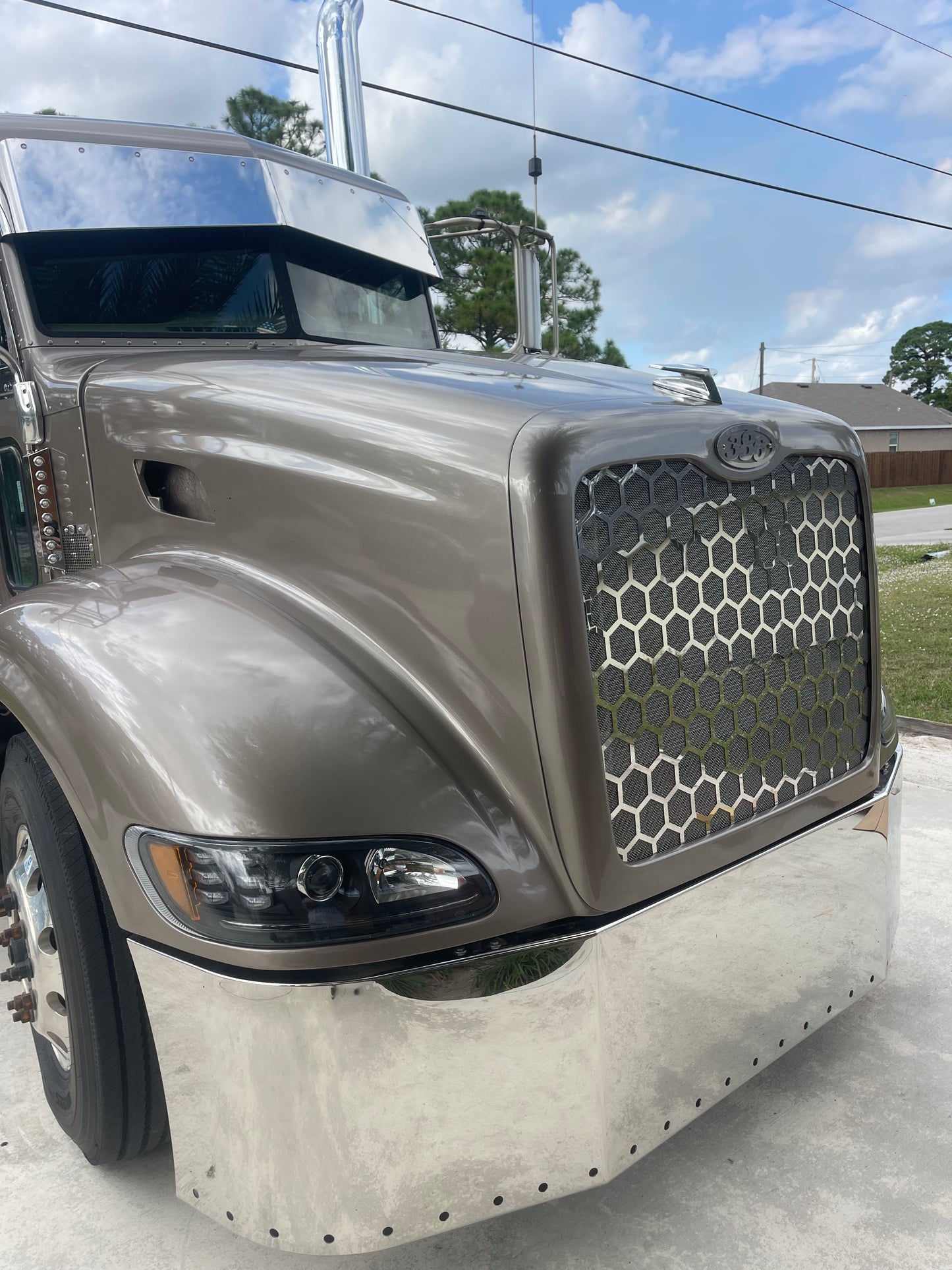 Rejilla hexagonal de acero inoxidable calibre 14 para Peterbilt 386