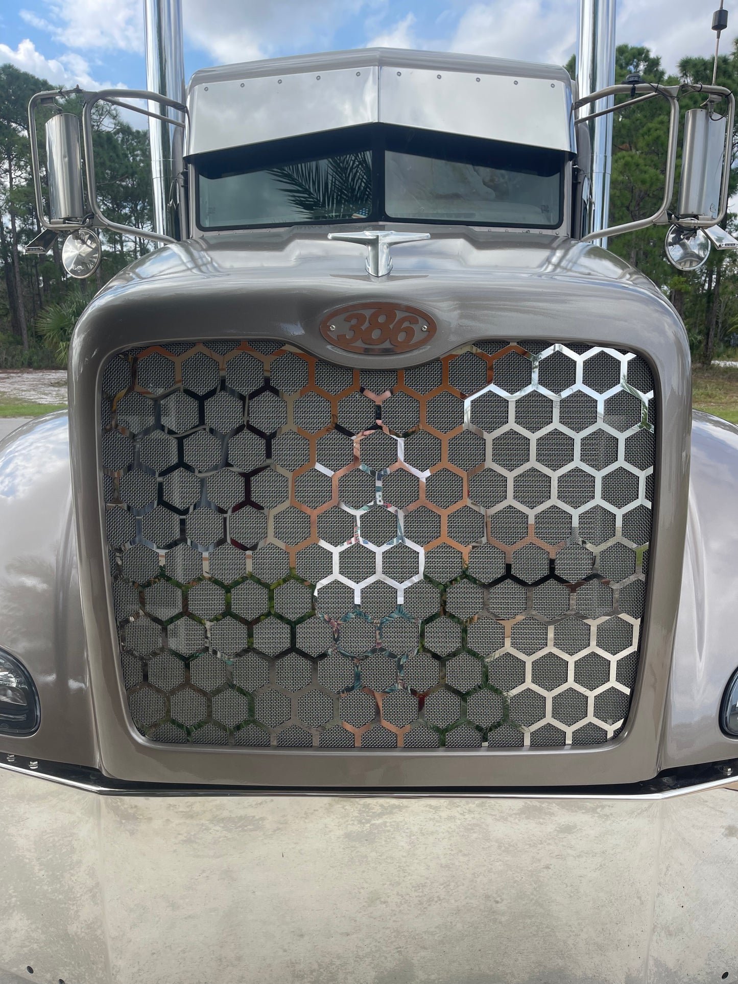 Rejilla hexagonal de acero inoxidable calibre 14 para Peterbilt 386