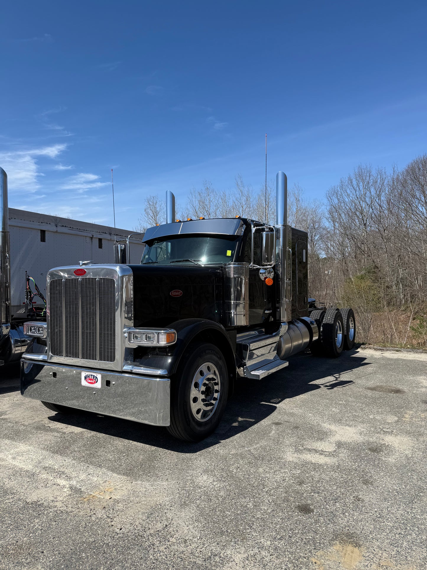 Visera curva de acero inoxidable Peterbilt 589 (se adapta a portavehículos)