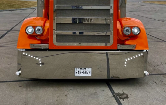 Parachoques Peterbilt 379 y 389 de 20" con 18 LED (estilo caña invertida) y 2 LED de sandía