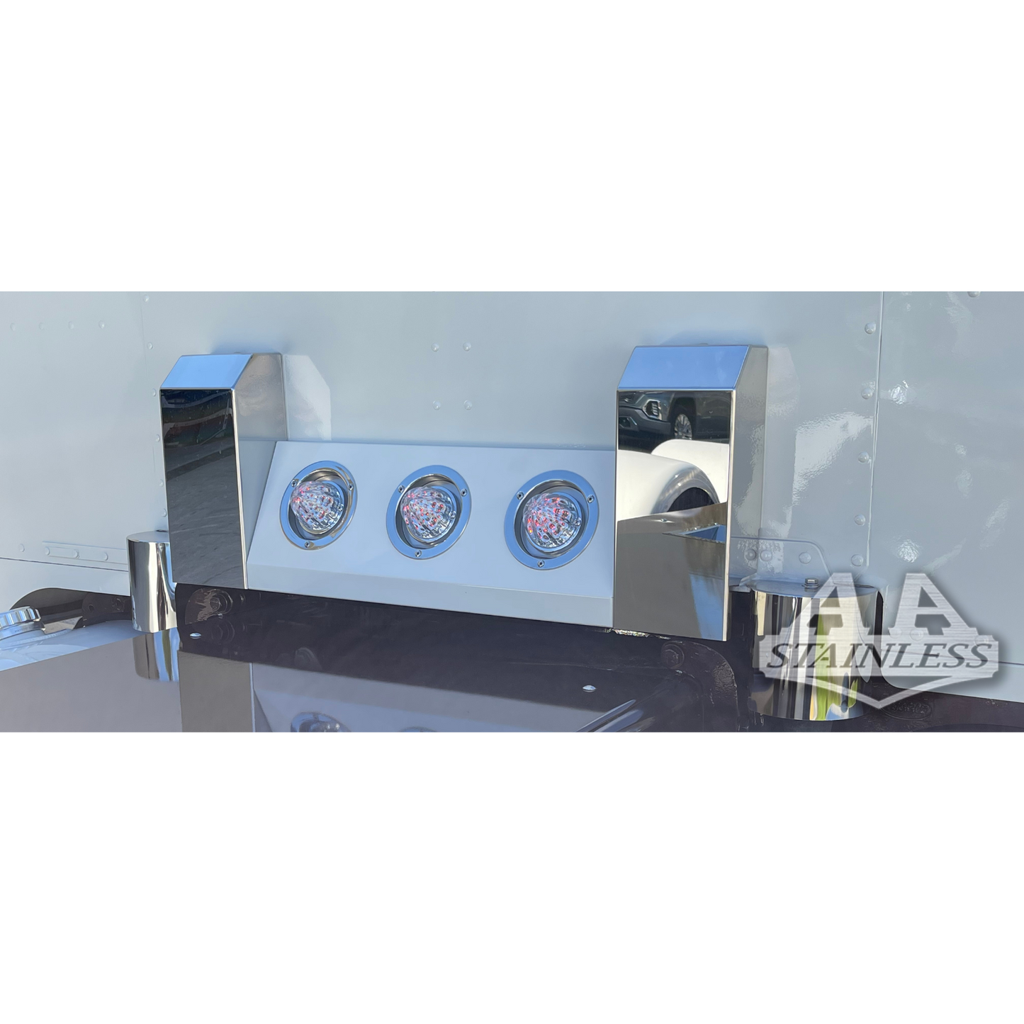 CUBIERTAS DE AMORTIGUADOR DE ACERO INOXIDABLE Y PANEL CENTRAL PARA PINTAR - PETERBILT