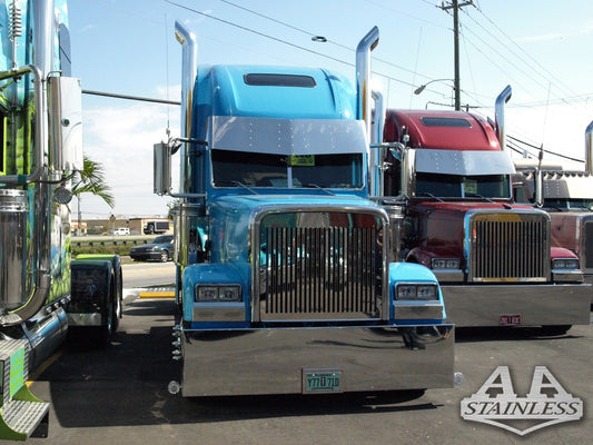 Parachoques Freightliner Classic de 22" liso American Eagle con protector de neumáticos y caja de matrícula
