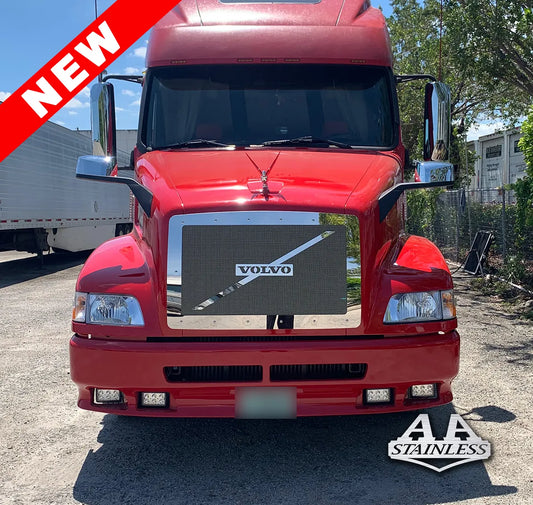 Parrilla de acero inoxidable Volvo VNL con malla y embellecedor con logotipo de Volvo
