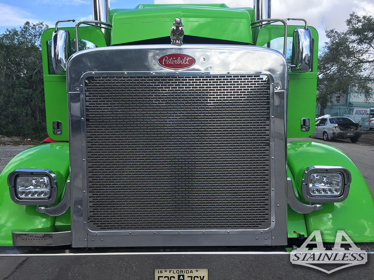 Rejilla de acero inoxidable perforado tipo ladrillo para Peterbilt 379 de cofre corto