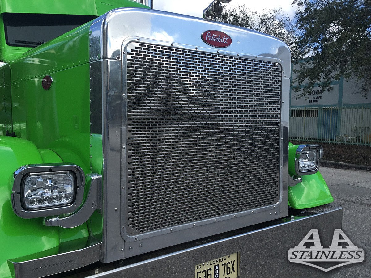 Rejilla de acero inoxidable perforado tipo ladrillo para Peterbilt 379 de cofre corto