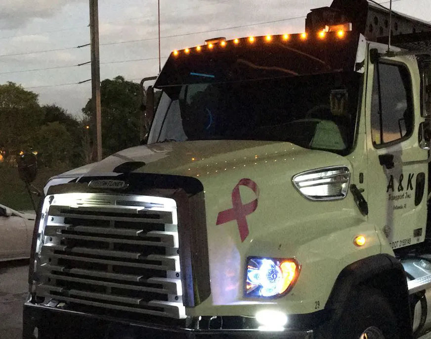 Freightliner FLD 114SD (2010-2017) Visera V de 16" x 15" con 12 LED de 3/4"