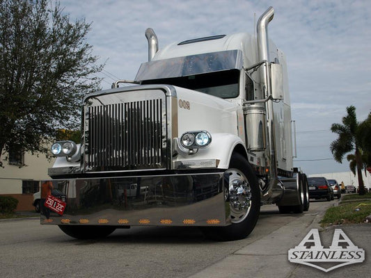 Parachoques Freightliner Classic de 20" con 9 luces ocultas (3 líneas) y protector de neumáticos